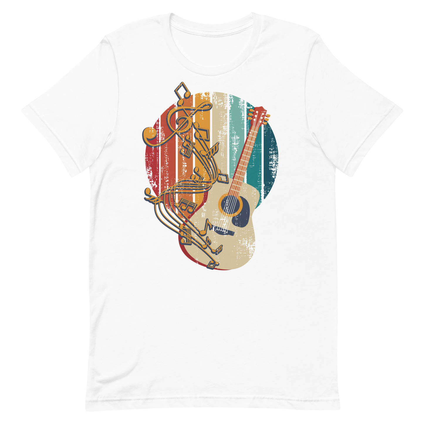 Retro Unisex T-Shirt - Classical Guitar and Notes Design White