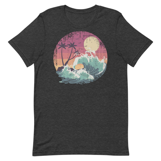 Retro Unisex T-Shirt - Majestic Ocean Waves at Sunset Dark Grey Heather