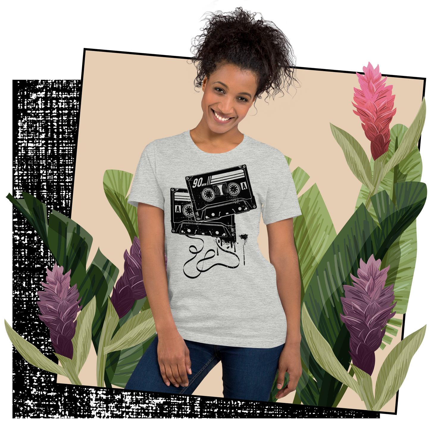 Retro Unisex T-Shirt - Monochrome Cassette Tape Design Lifestyle 01