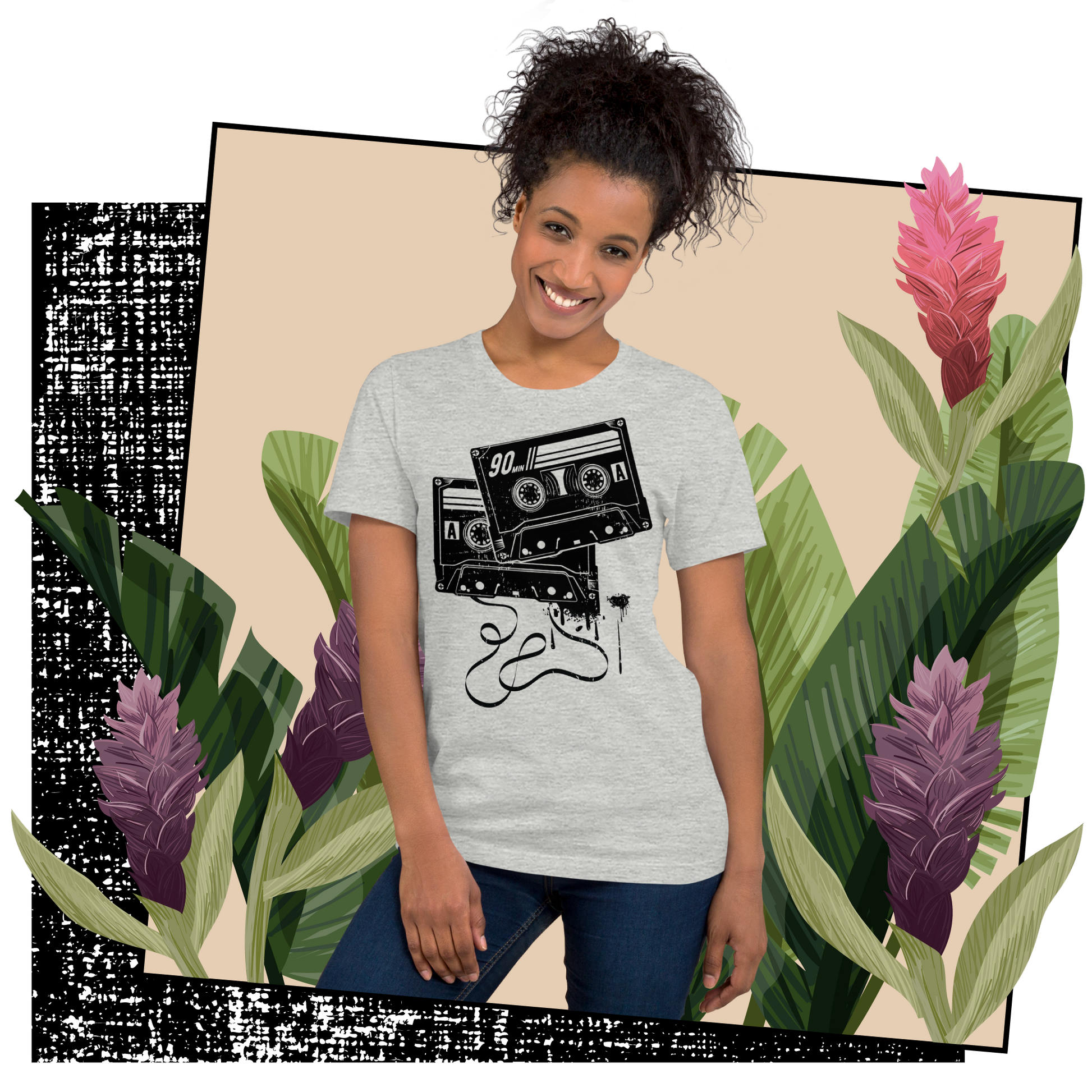 Retro Unisex T-Shirt - Monochrome Cassette Tape Design Lifestyle 01