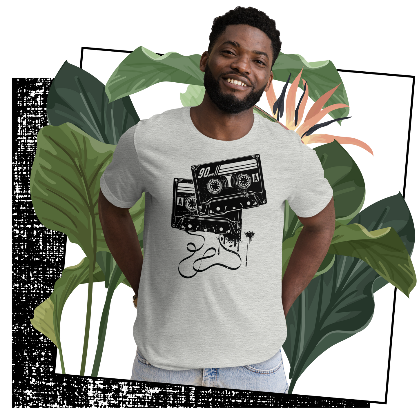 Retro Unisex T-Shirt - Monochrome Cassette Tape Design Lifestyle 03