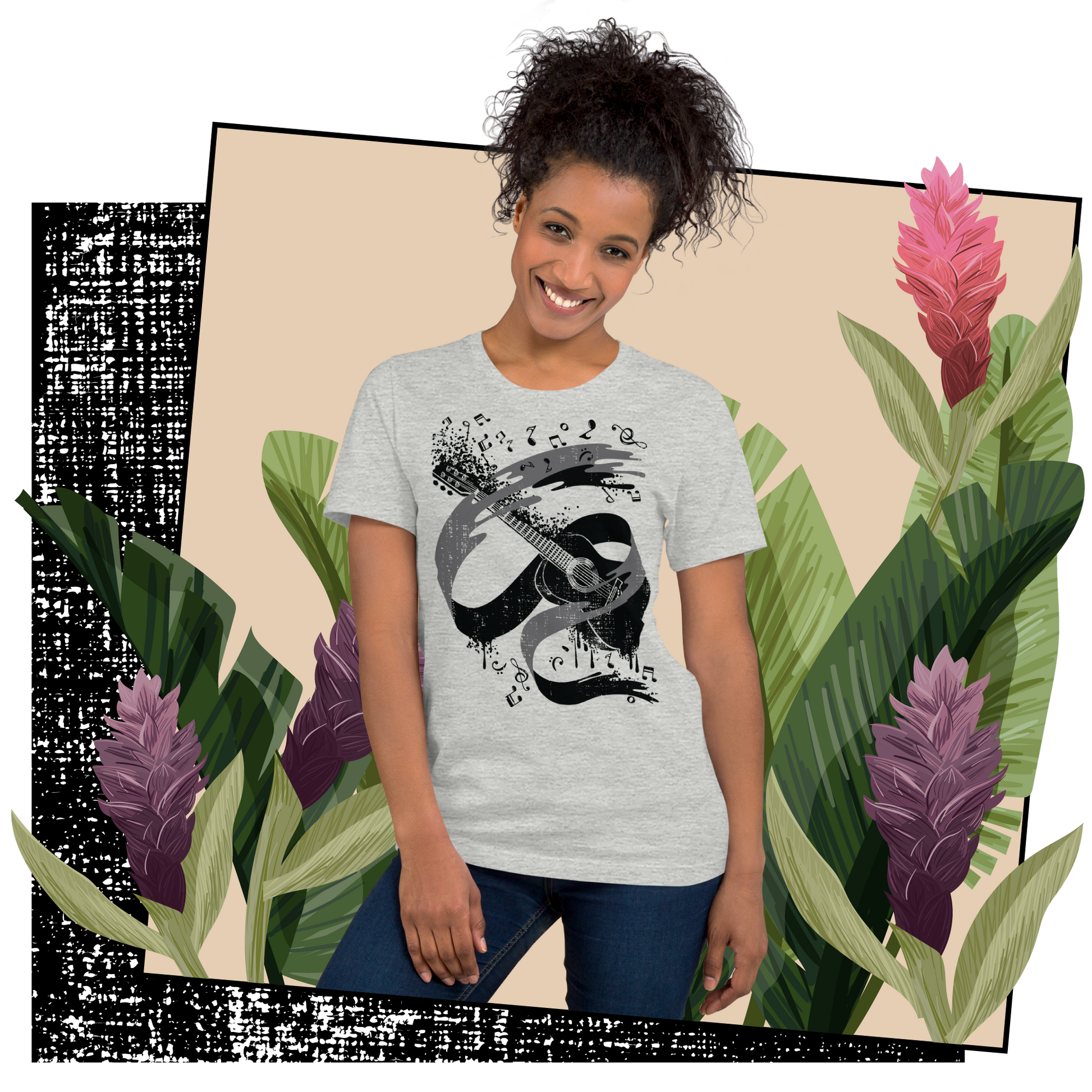 Retro Unisex T-Shirt - Monochrome Classical Guitar Design Lifestyle 01