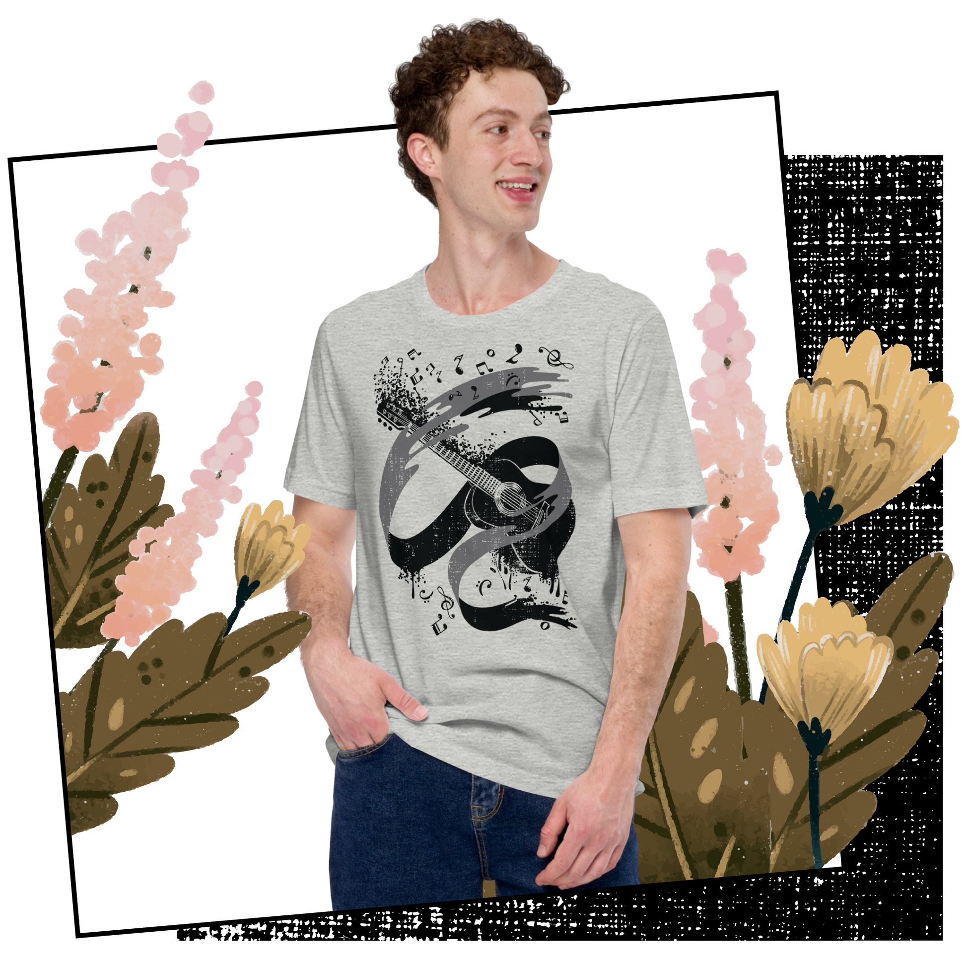 Retro Unisex T-Shirt - Monochrome Classical Guitar Design Lifestyle 02