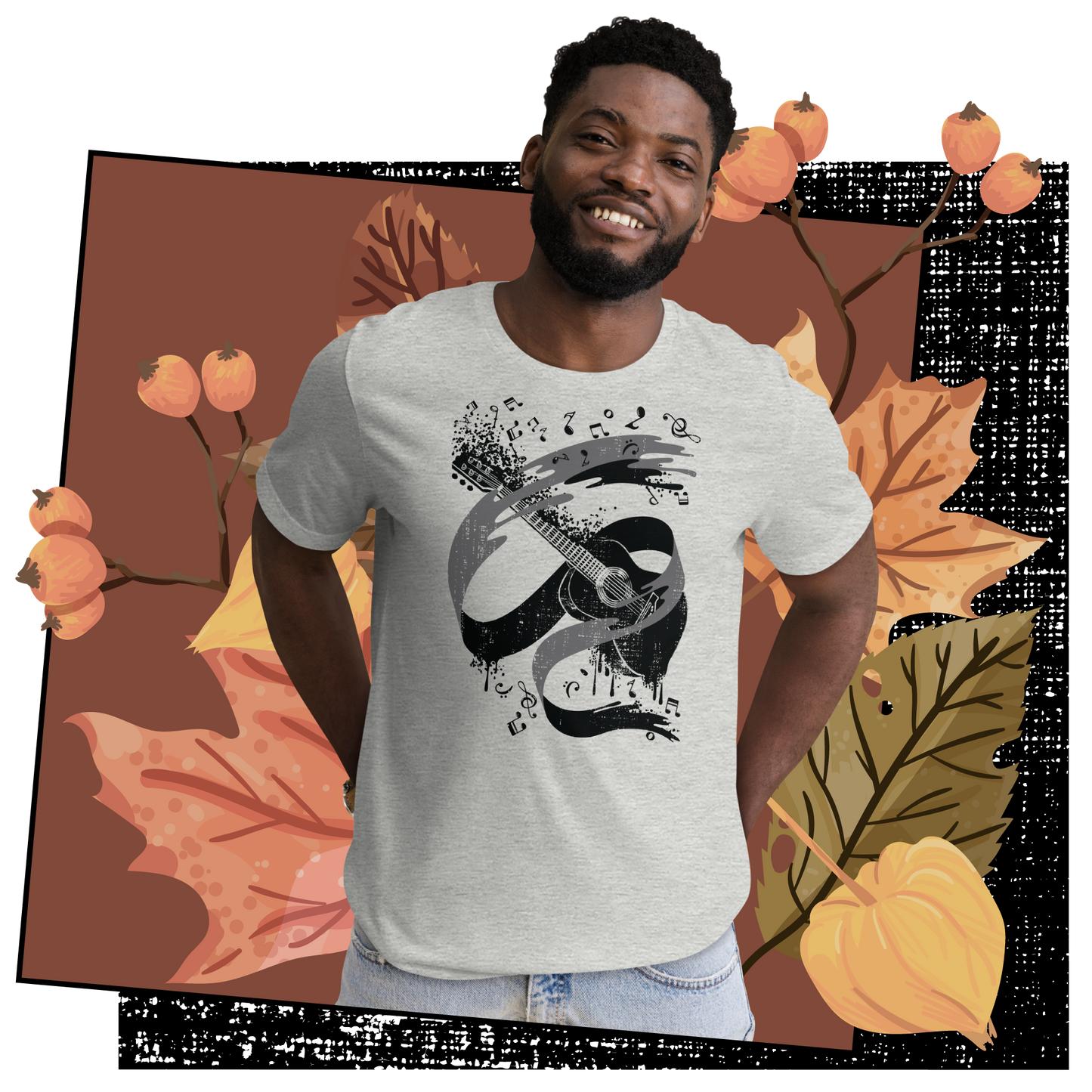 Retro Unisex T-Shirt - Monochrome Classical Guitar Design Lifestyle 03