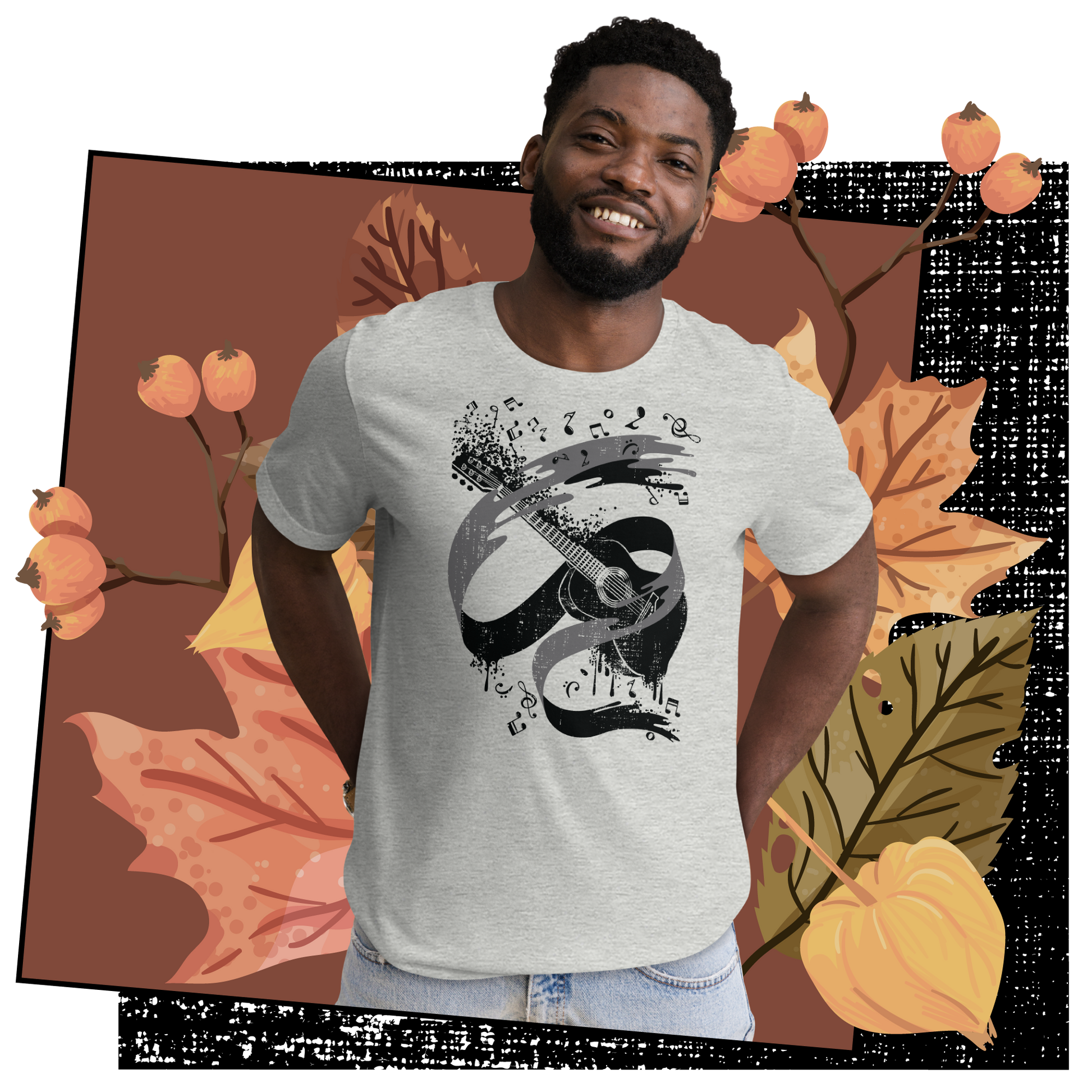 Retro Unisex T-Shirt - Monochrome Classical Guitar Design Lifestyle 03