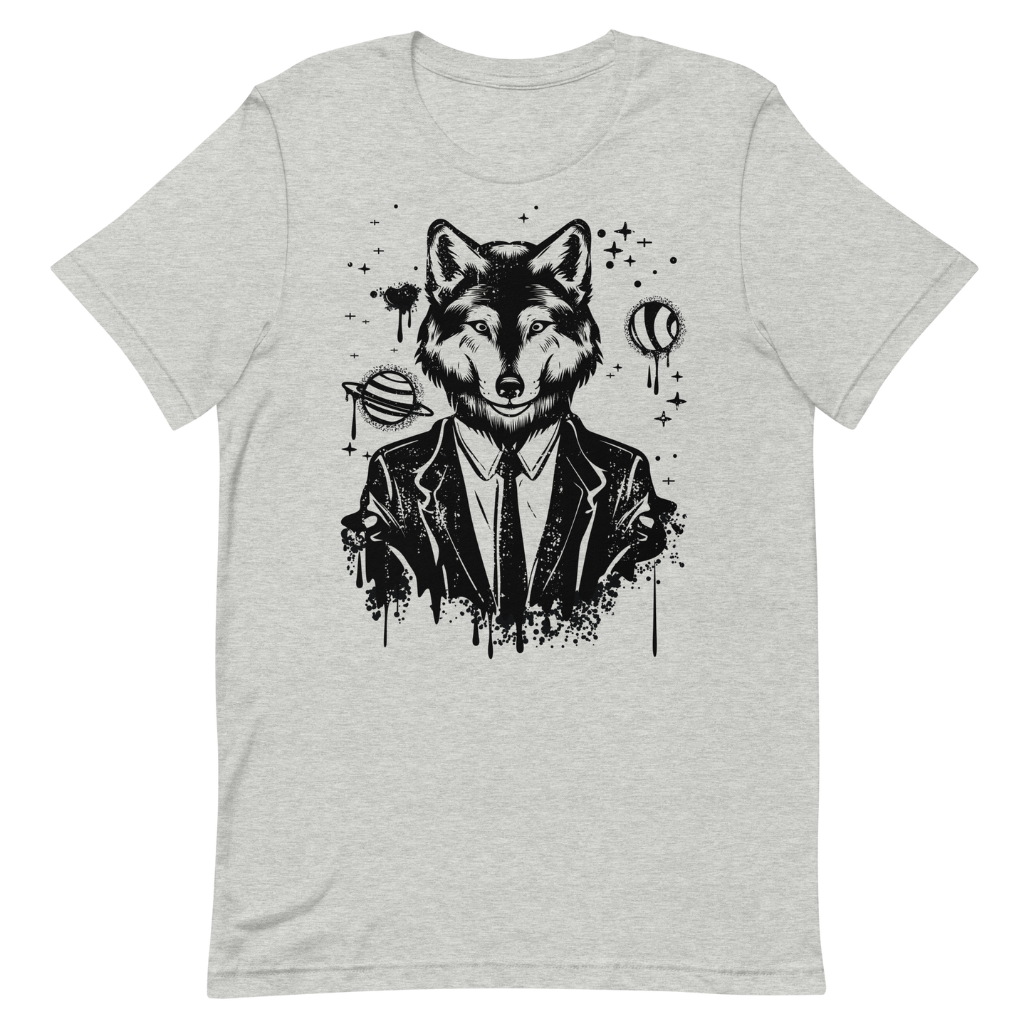 Retro Unisex T-Shirt - Monochrome Wolf and Astronomy Design Athletic Heather