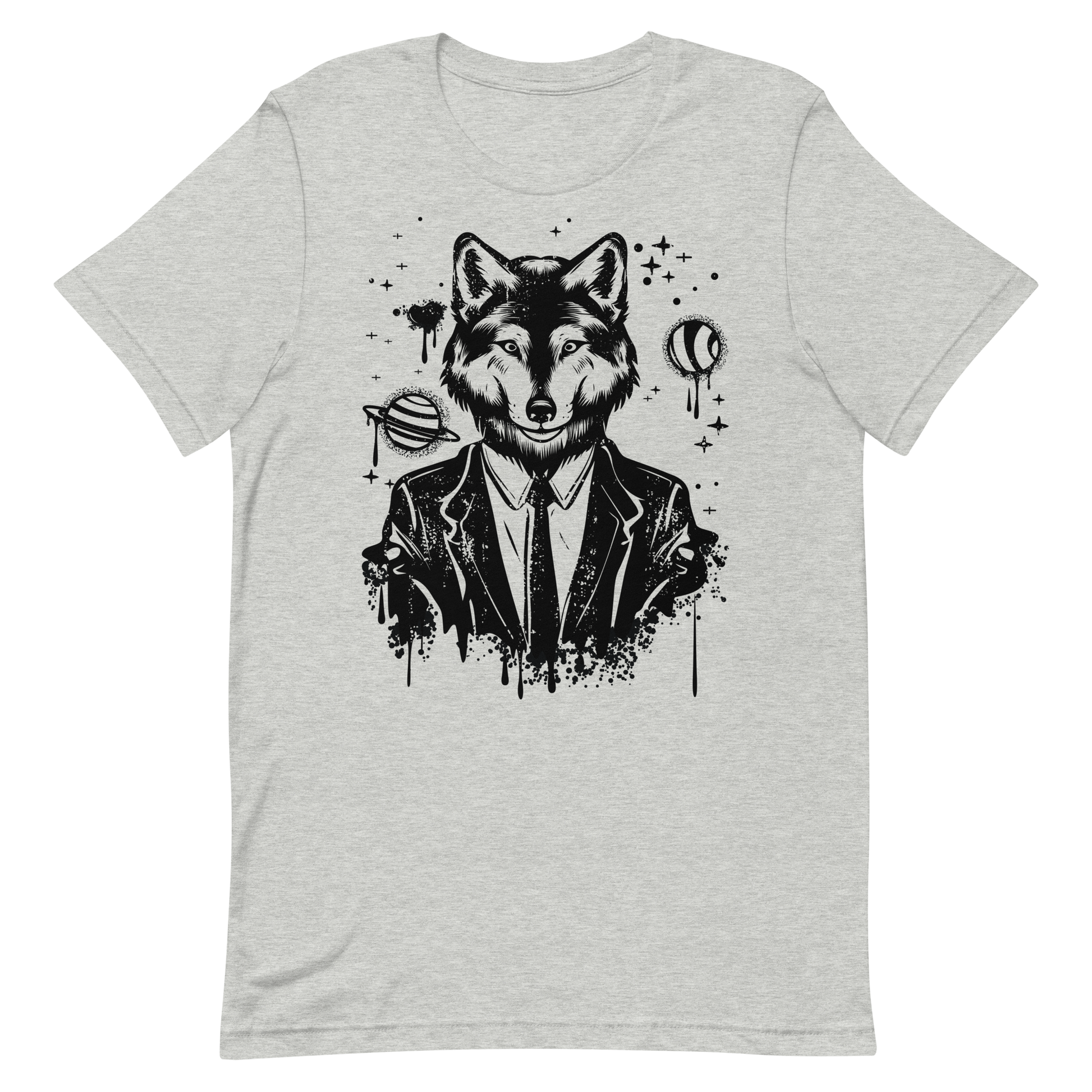 Retro Unisex T-Shirt - Monochrome Wolf and Astronomy Design Athletic Heather