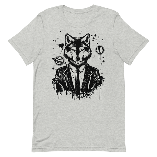 Retro Unisex T-Shirt - Monochrome Wolf and Astronomy Design Athletic Heather