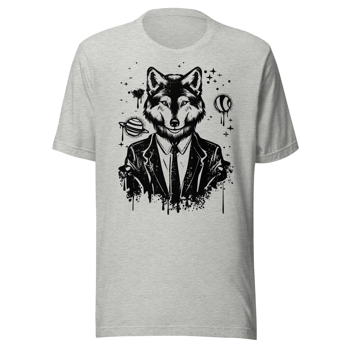Retro Unisex T-Shirt - Monochrome Wolf and Astronomy Design Ghost Front