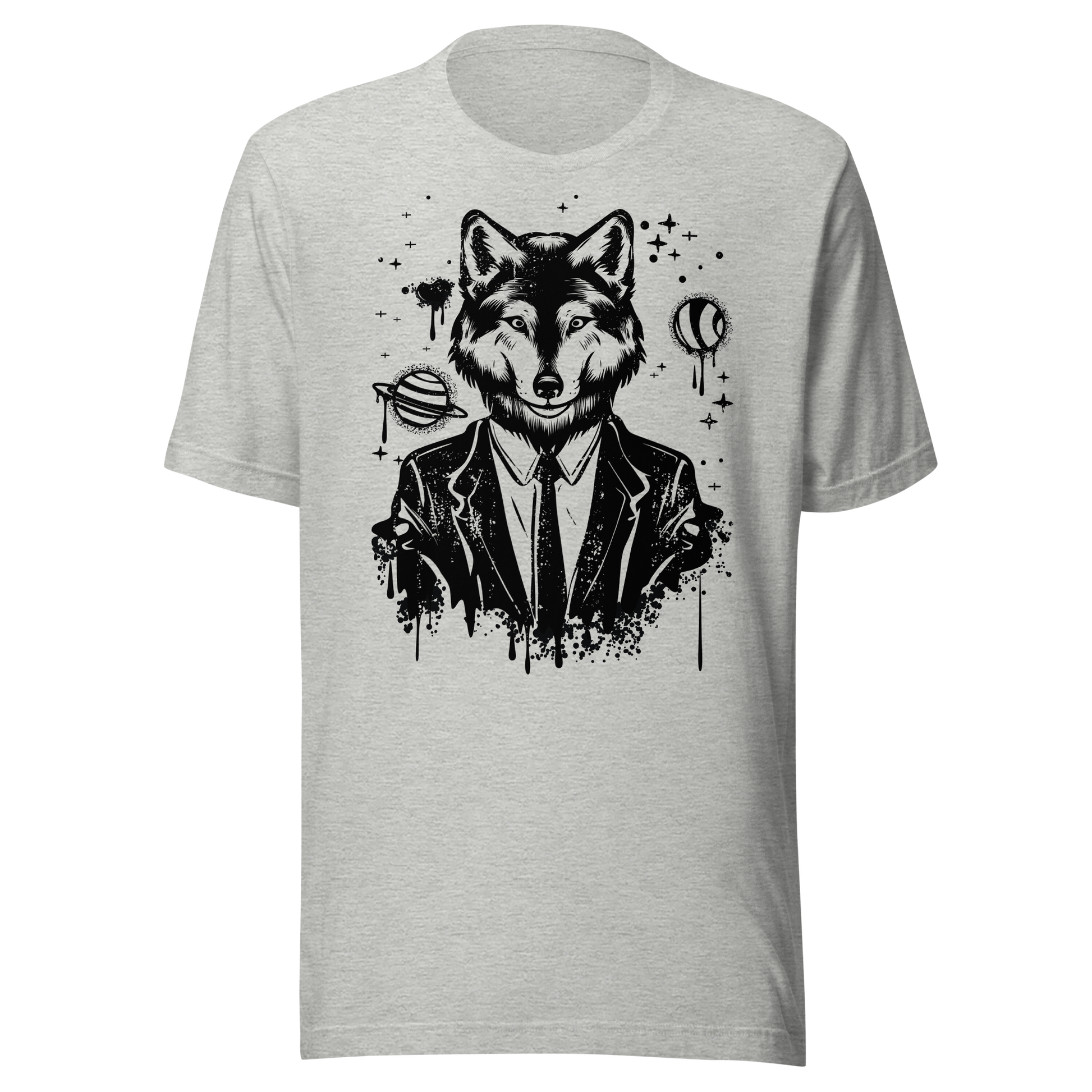 Retro Unisex T-Shirt - Monochrome Wolf and Astronomy Design Ghost Front