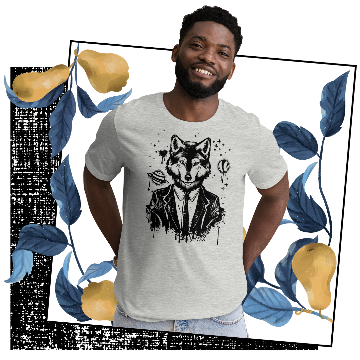 Retro Unisex T-Shirt - Monochrome Wolf and Astronomy Design Lifestyle 02
