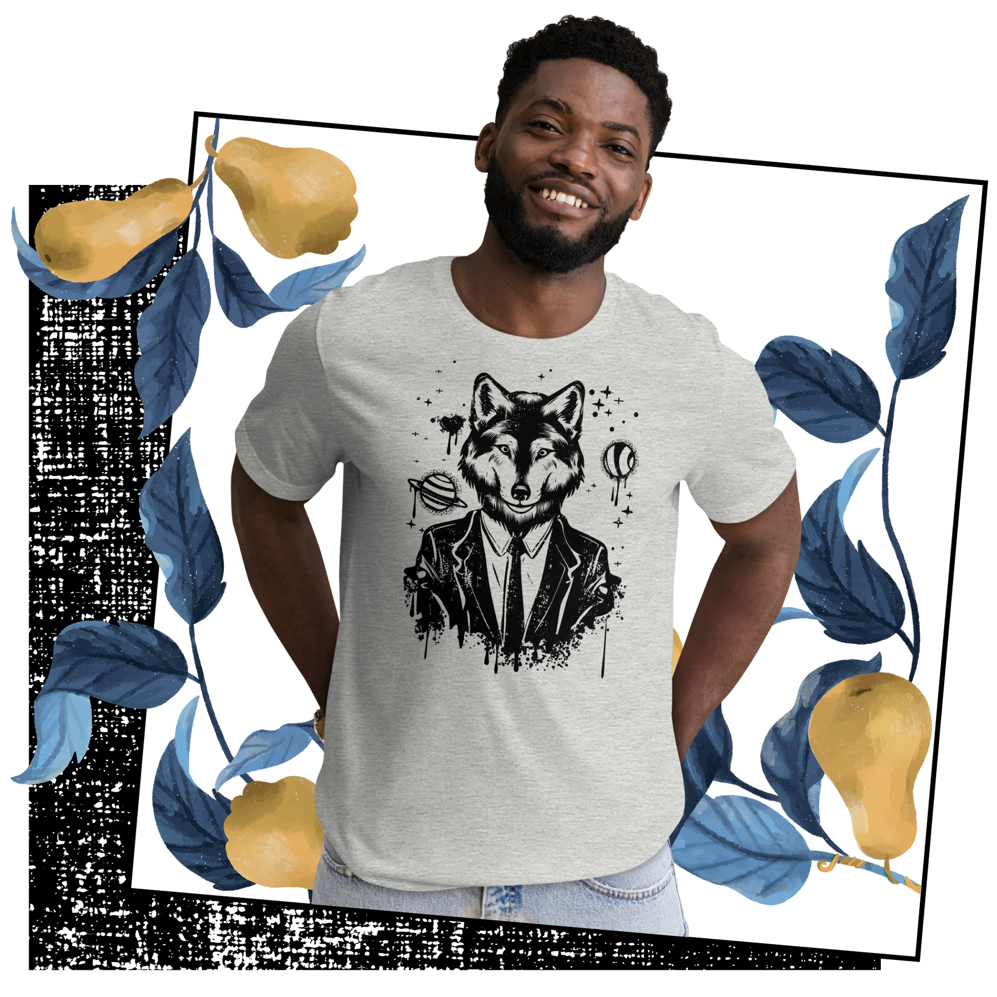 Retro Unisex T-Shirt - Monochrome Wolf and Astronomy Design Lifestyle 02