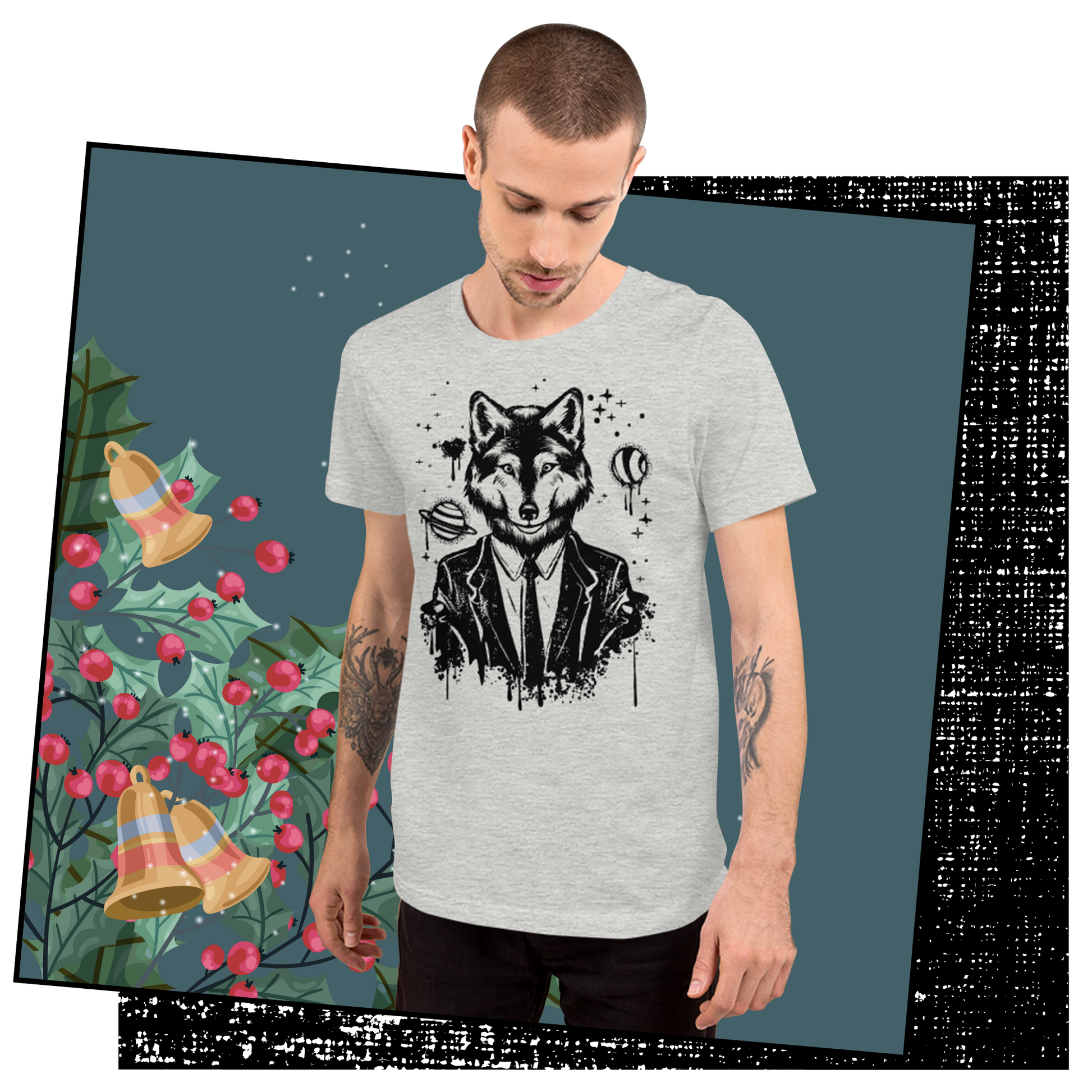 Retro Unisex T-Shirt - Monochrome Wolf and Astronomy Design Lifestyle 03