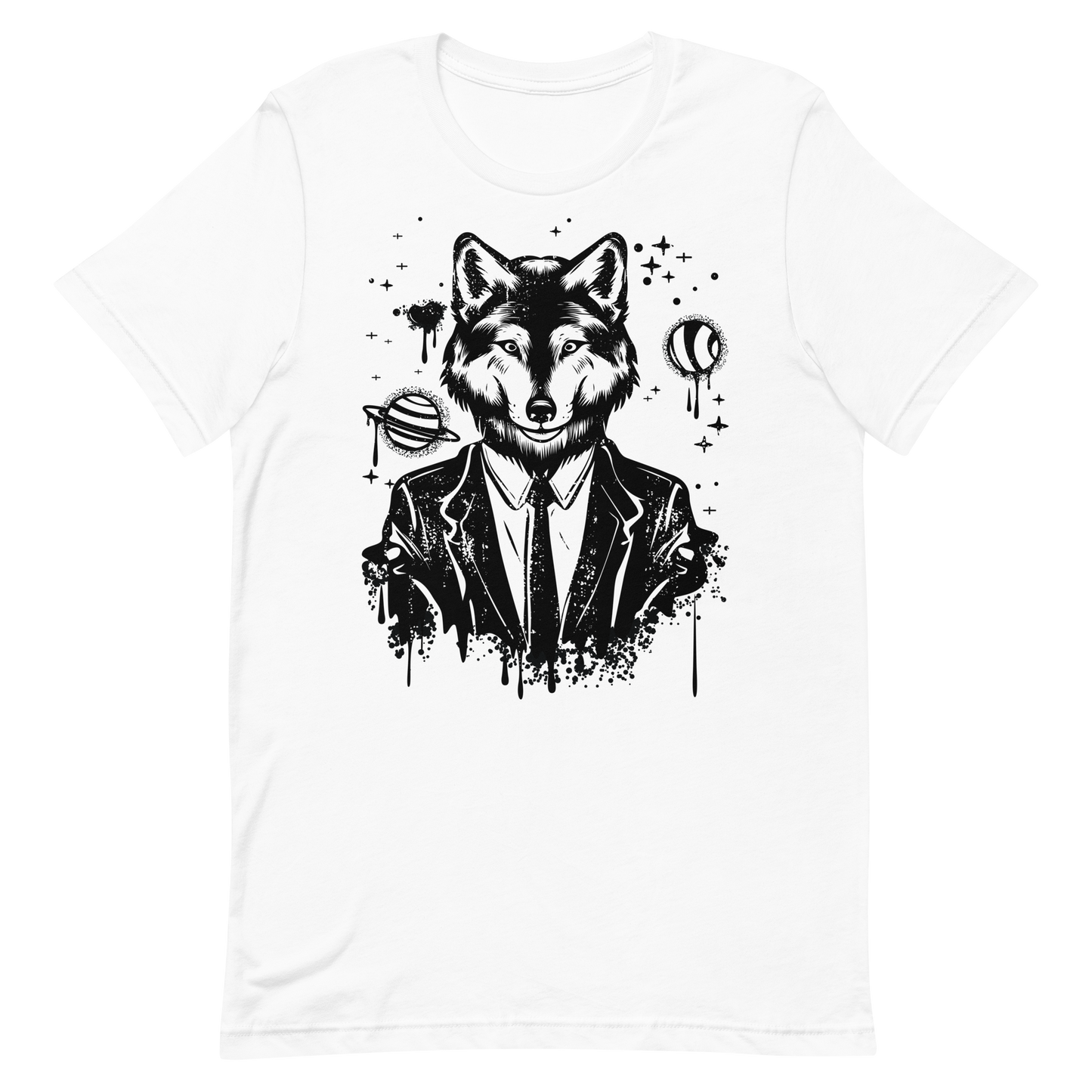 Retro Unisex T-Shirt - Monochrome Wolf and Astronomy Design White