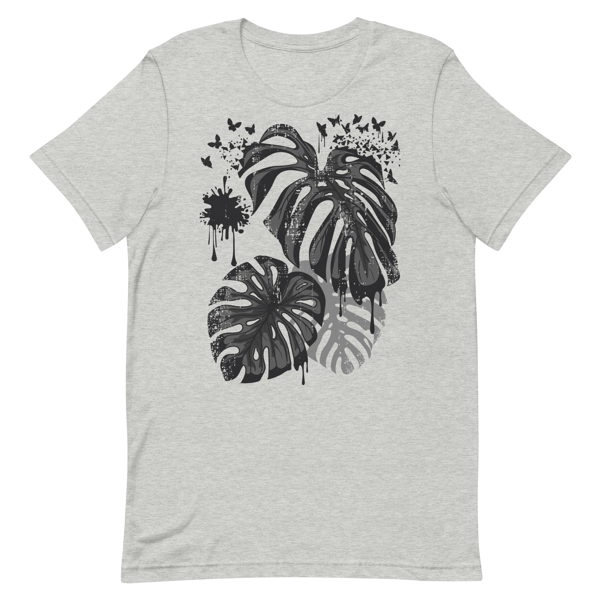 Retro Unisex T-Shirt - Monstera Leaves Disintegrating into Butterflies Athletic Heather