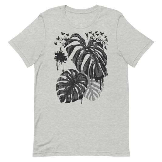 Retro Unisex T-Shirt - Monstera Leaves Disintegrating into Butterflies Athletic Heather