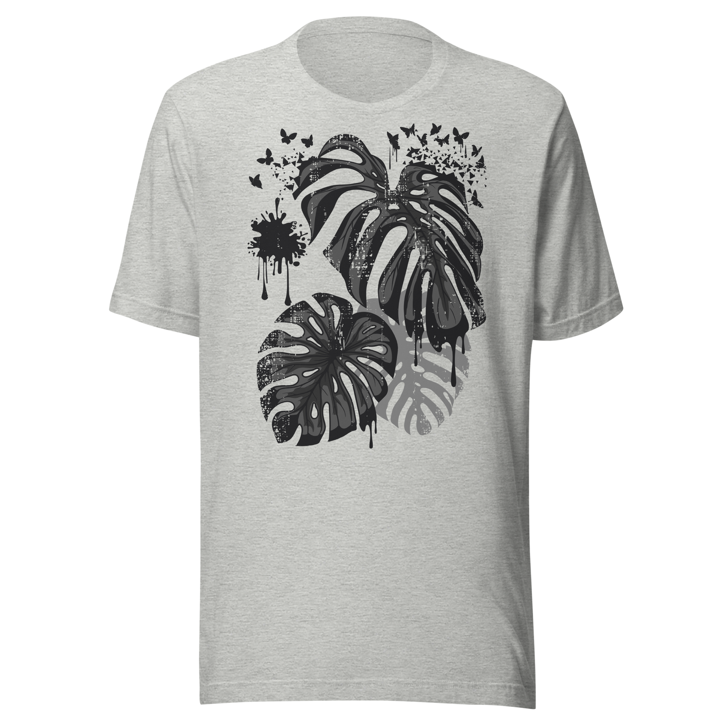 Retro Unisex T-Shirt - Monstera Leaves Disintegrating into Butterflies Ghost Front