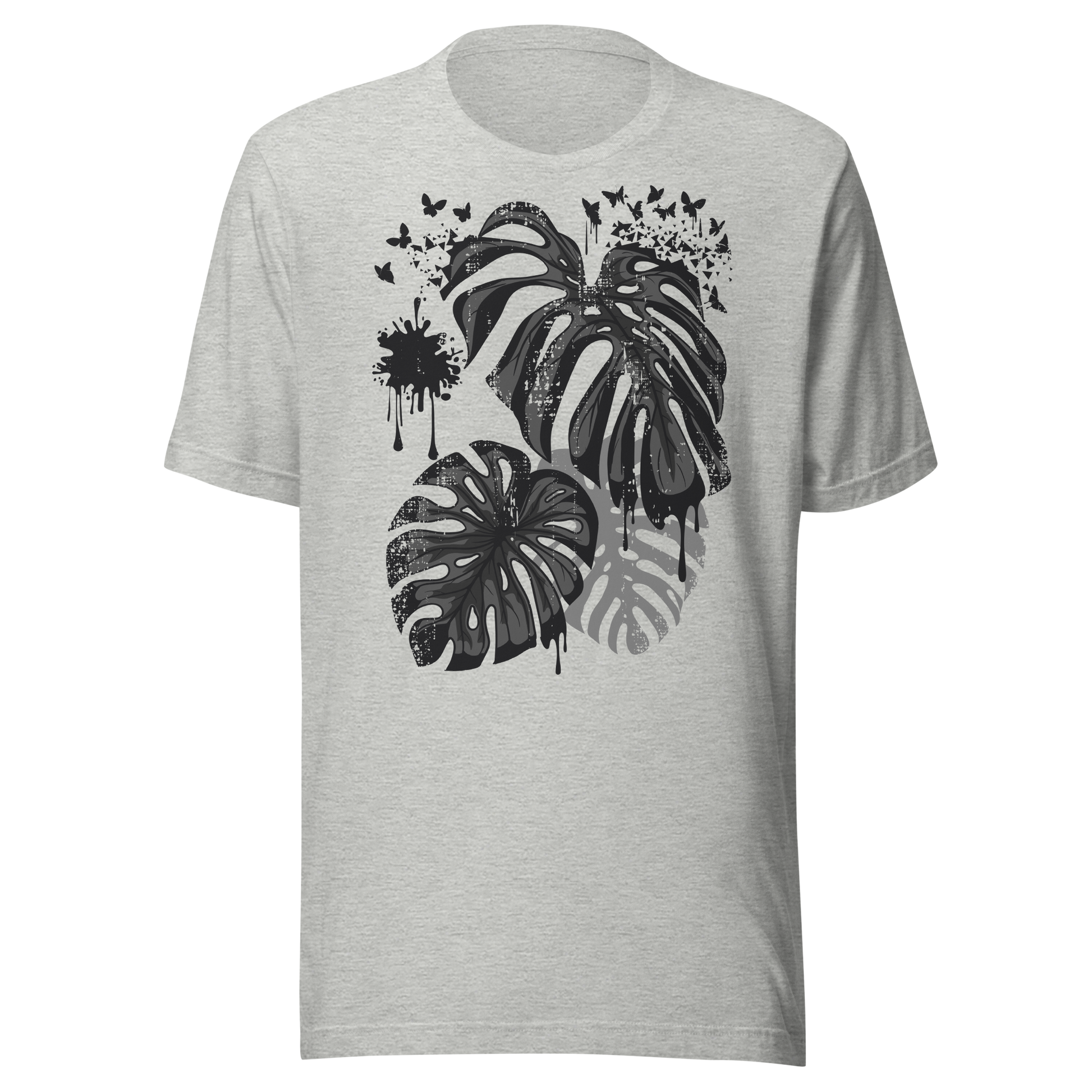 Retro Unisex T-Shirt - Monstera Leaves Disintegrating into Butterflies Ghost Front