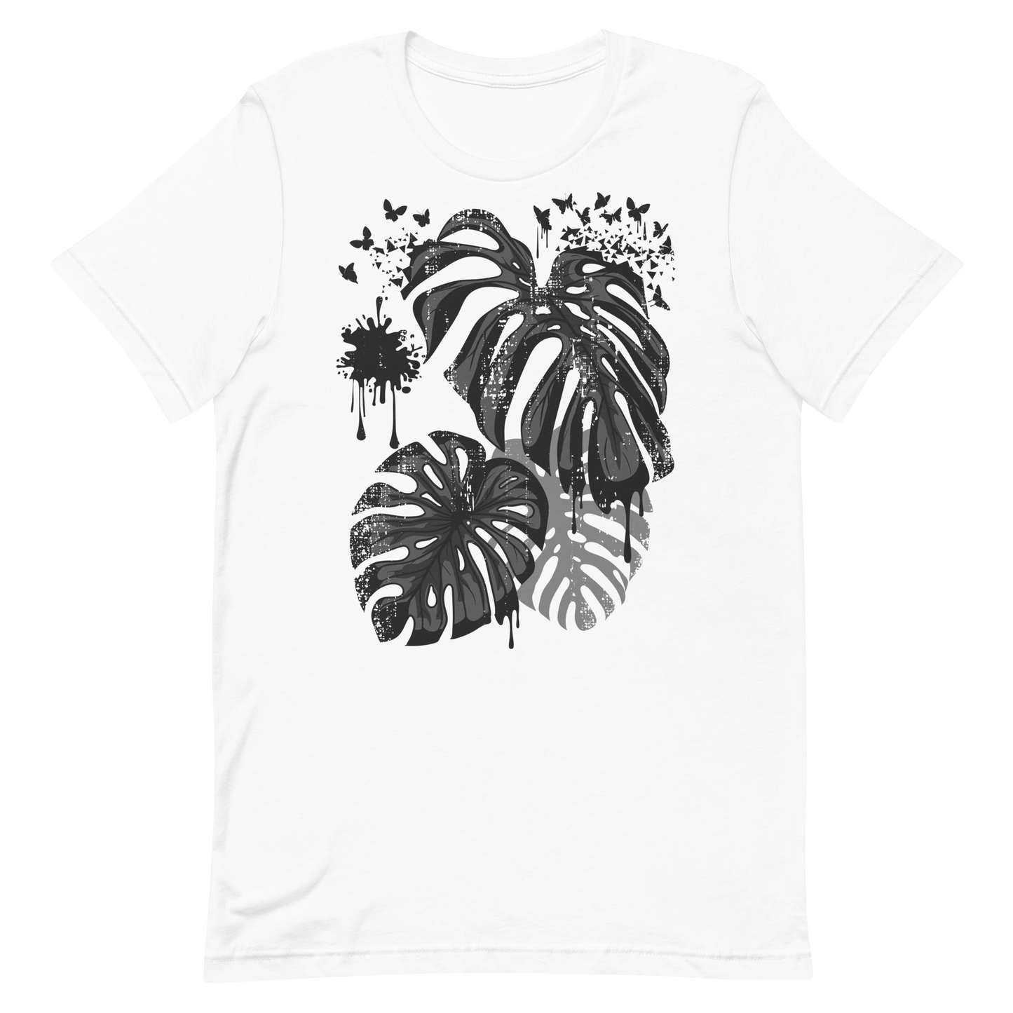 Retro Unisex T-Shirt - Monstera Leaves Disintegrating into Butterflies White