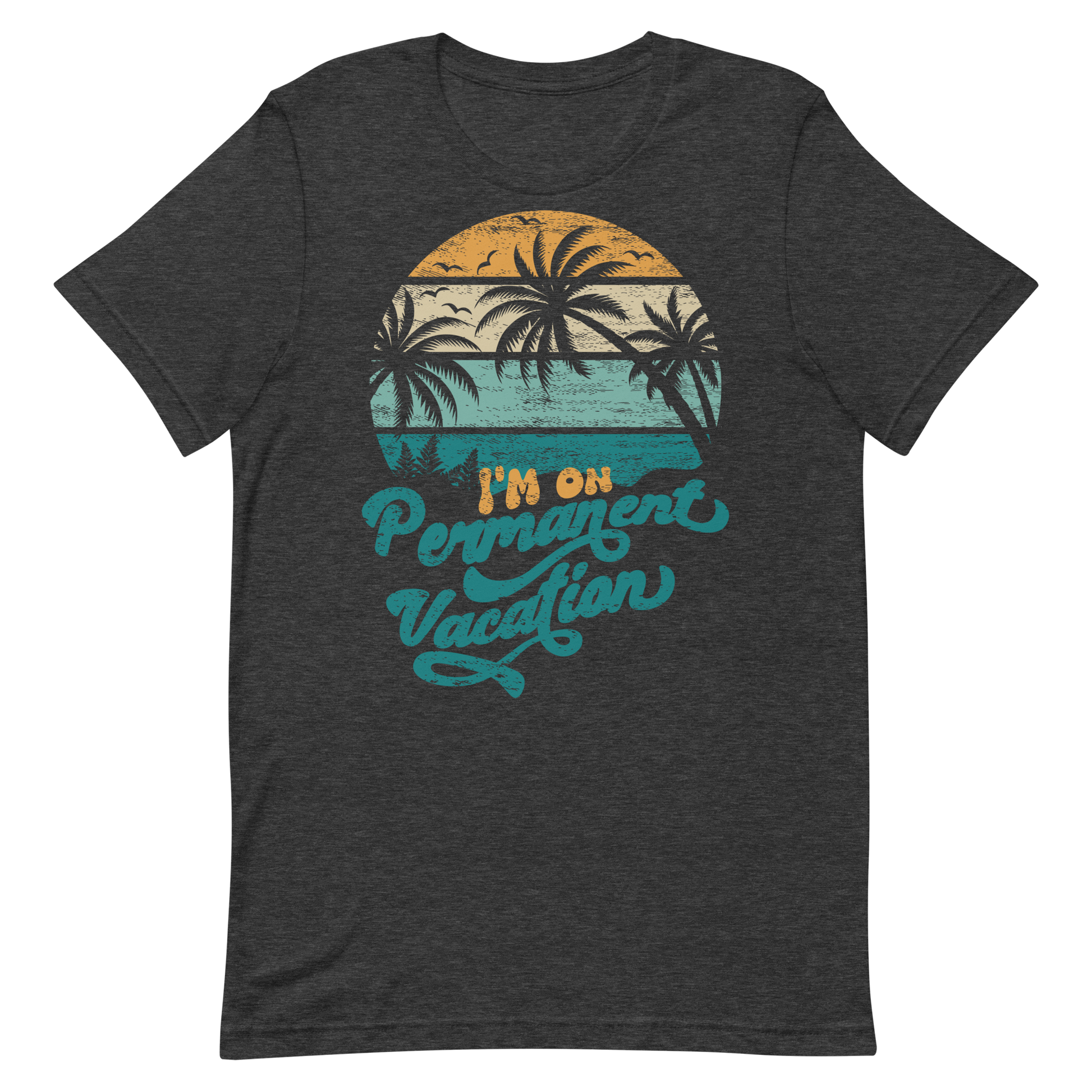 Retro Unisex T-Shirt - Palm Trees With a Retirement Quote Dark Grey Heather
