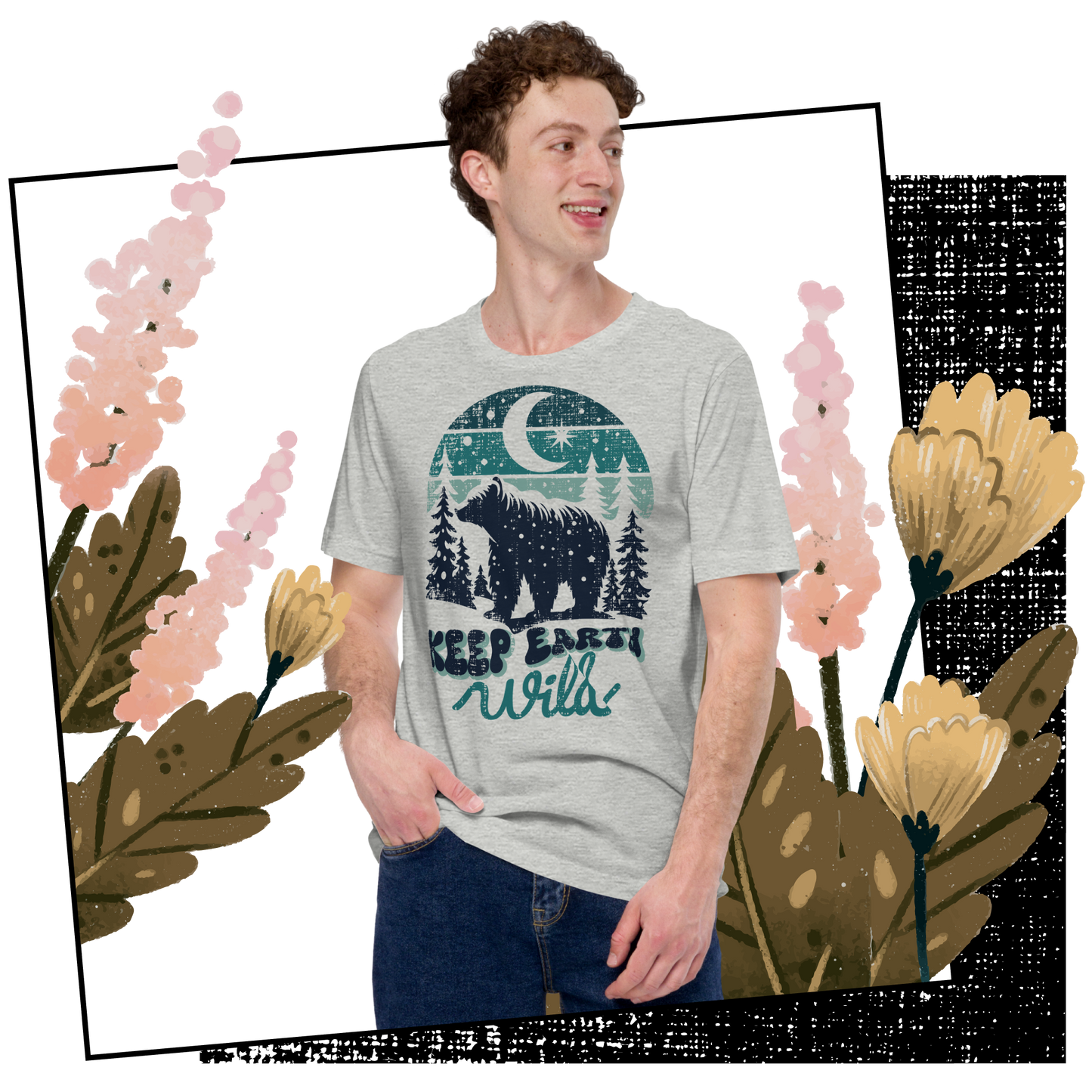 Retro Unisex T-Shirt - Polar Bear Walking Through a Snowy Forest Lifestyle 02