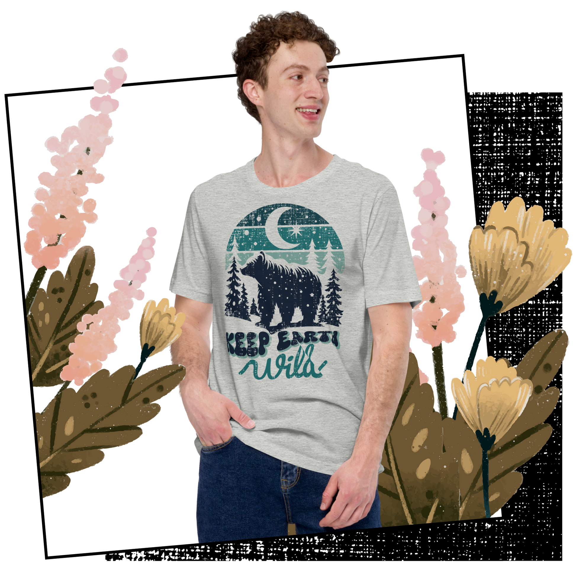 Retro Unisex T-Shirt - Polar Bear Walking Through a Snowy Forest Lifestyle 02