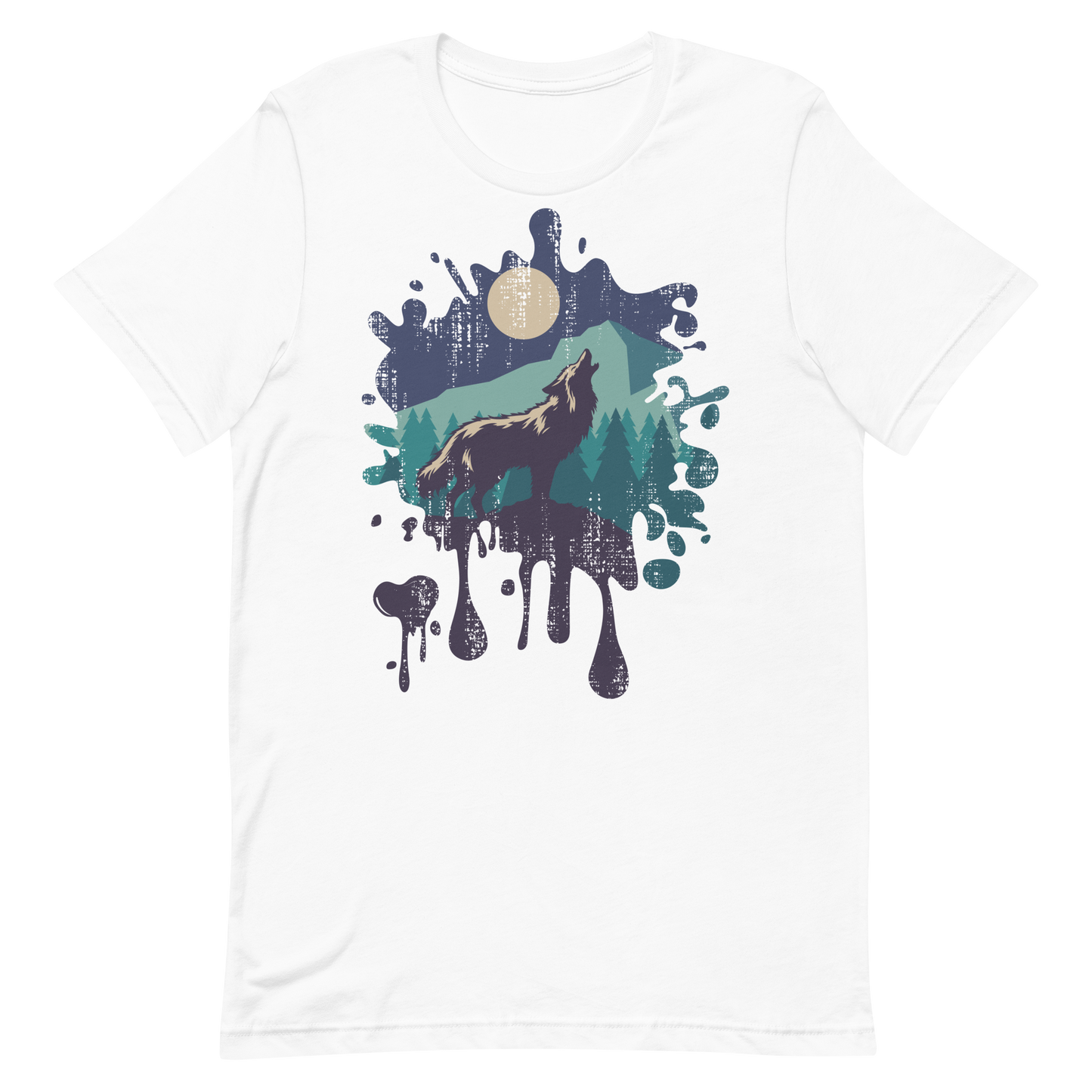 Retro Unisex T-Shirt - Wolf Howling at the Full Moon White