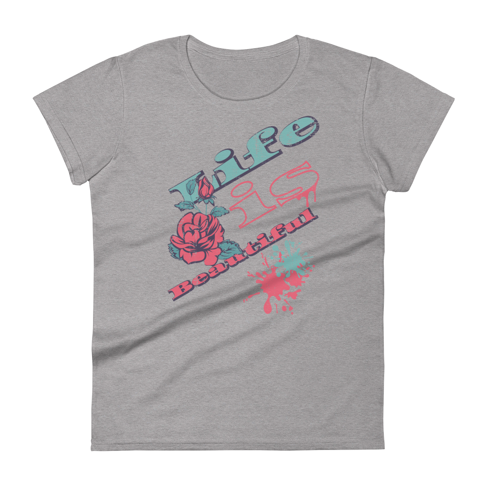 Retro Women's T-Shirt - Life is Beautiful Typography Design Heather Grey