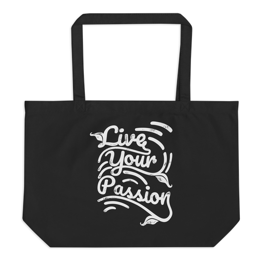 Retro Tote Bag - Live Your Passion Typography Design - Large Size