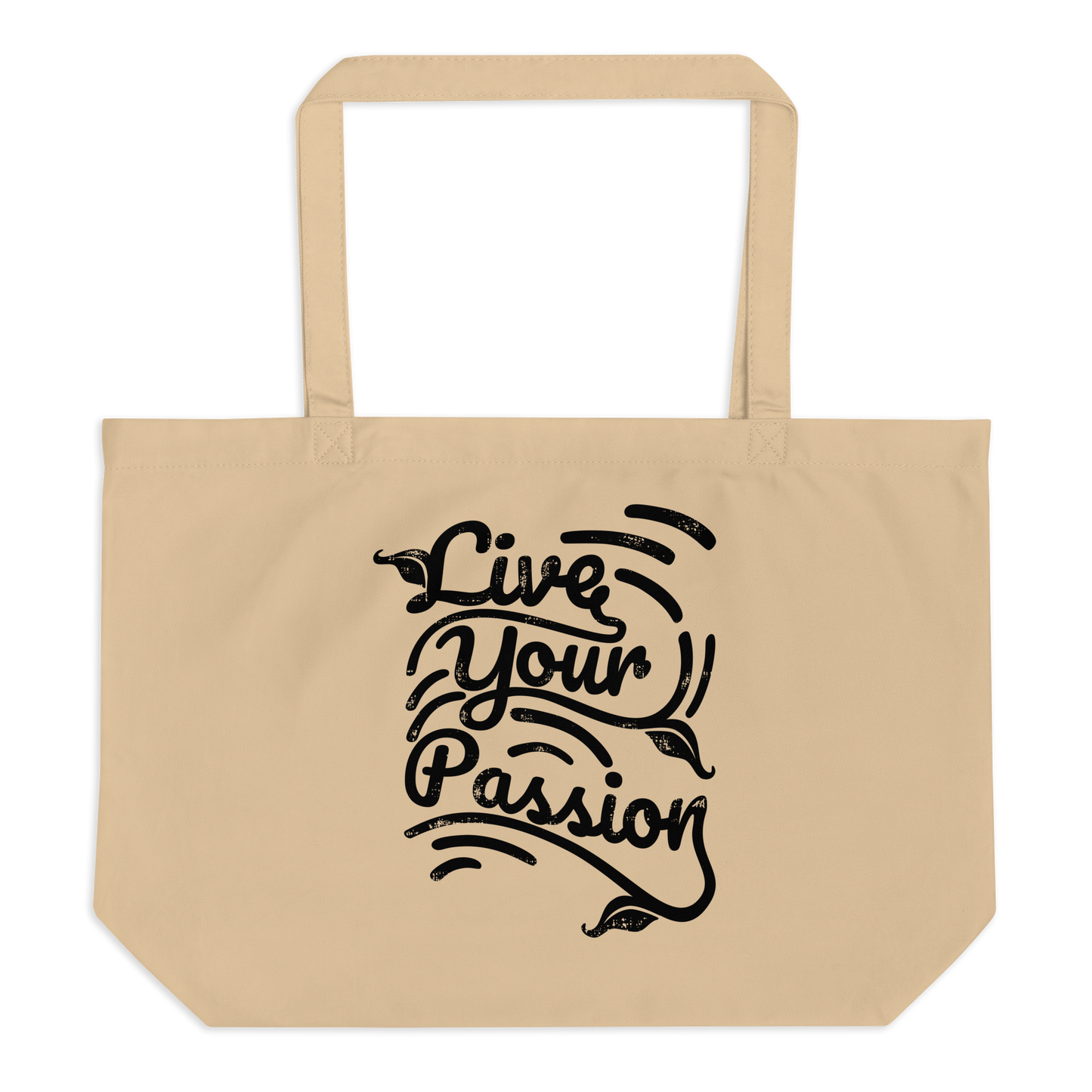 Retro Tote Bag - Live Your Passion Typography Design - Large Size