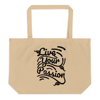 Retro Tote Bag - Live Your Passion Typography Design - Large Size