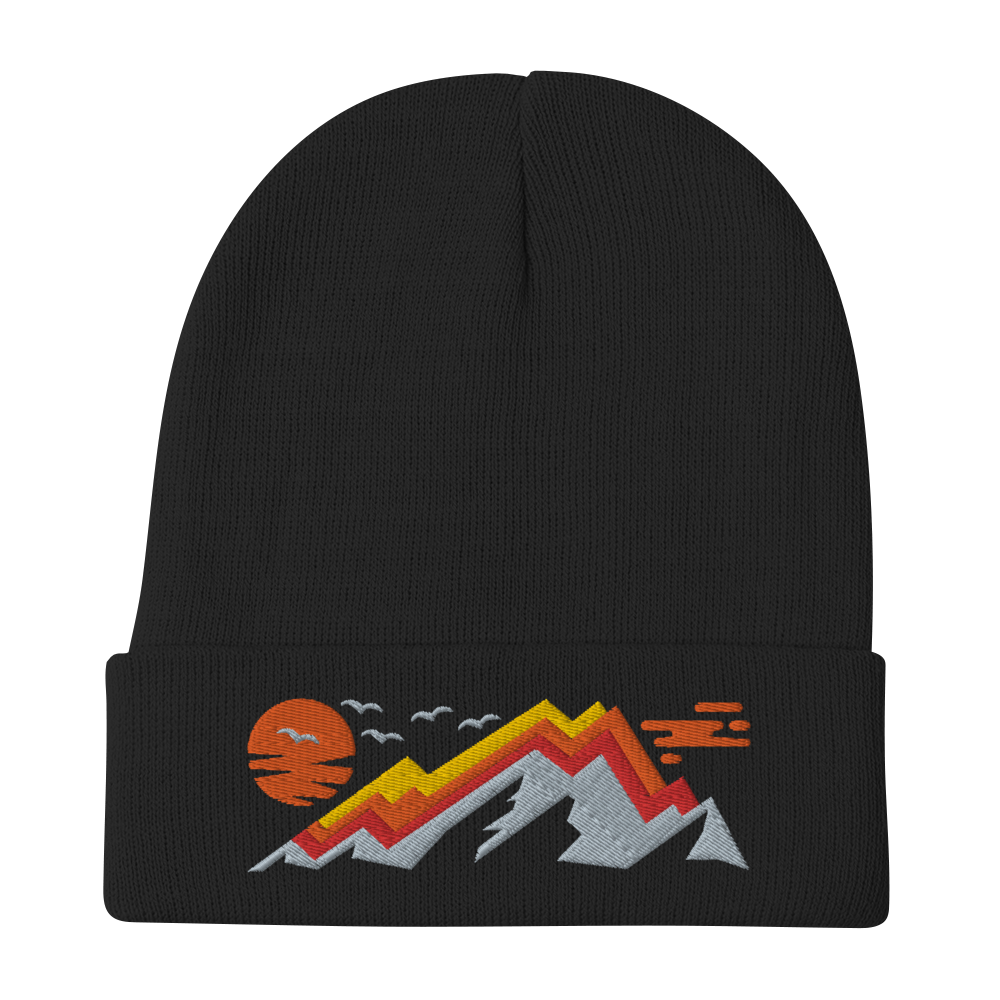 Retro Beanie - Abstract Mountain in Striking Colors Black