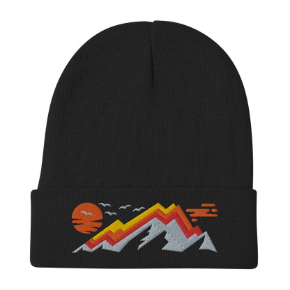 Retro Beanie - Abstract Mountain in Striking Colors Black