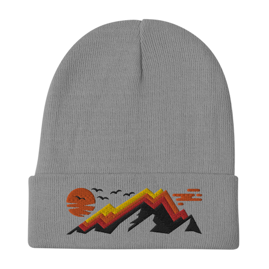 Retro Beanie - Abstract Mountain in Striking Colors Gray