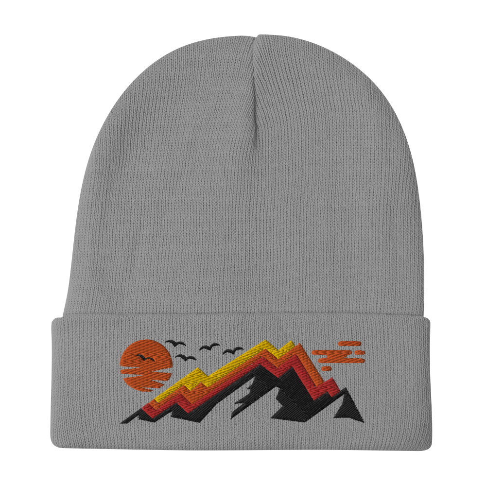 Retro Beanie - Abstract Mountain in Striking Colors Gray