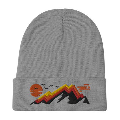 Retro Beanie - Abstract Mountain in Striking Colors Gray