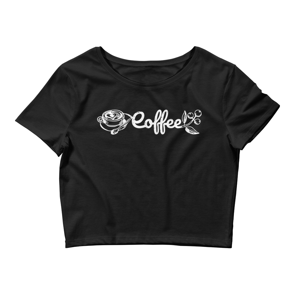 Retro Crop Top - Creative Coffee Typography Design Black