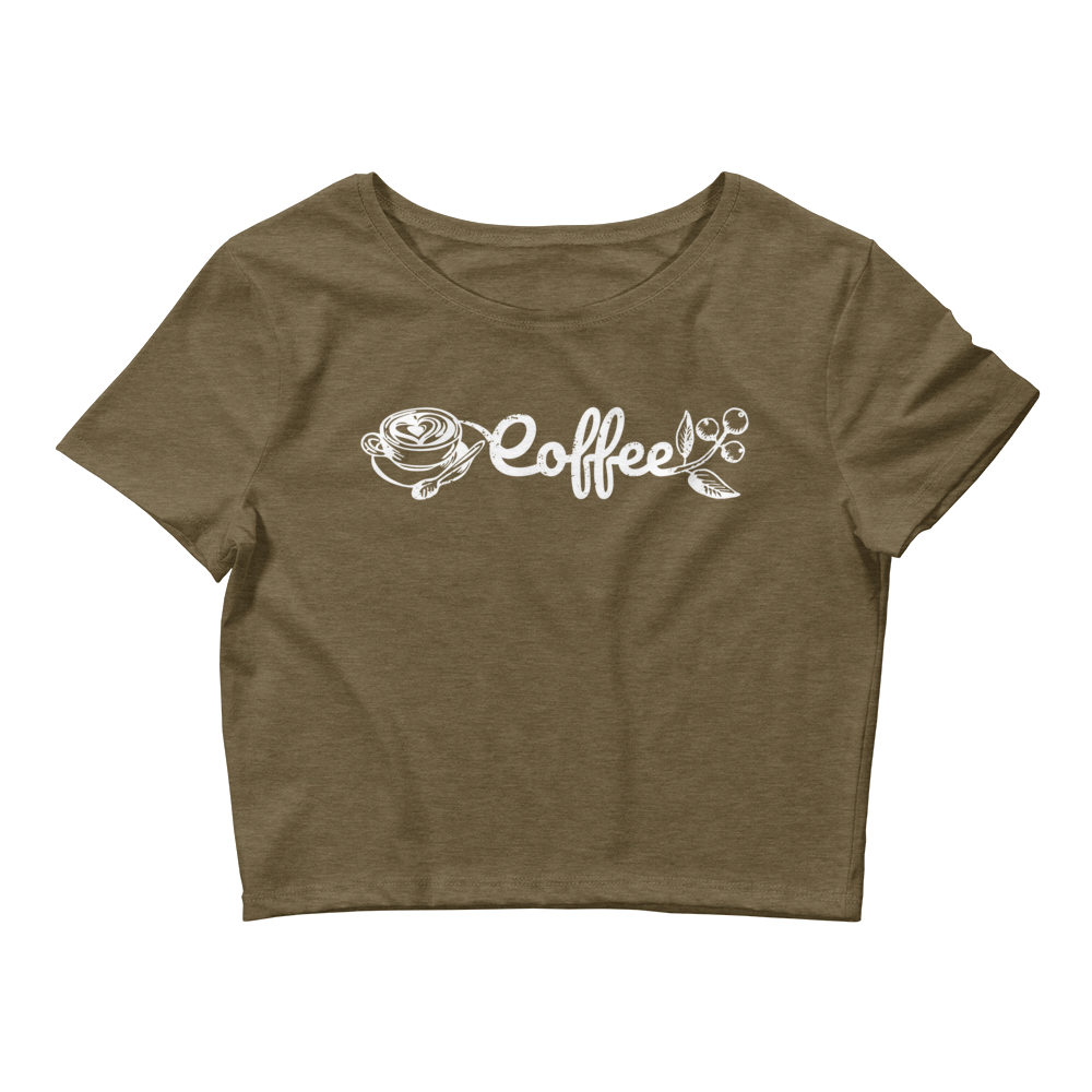 Retro Crop Top - Creative Coffee Typography Design Heather Olive