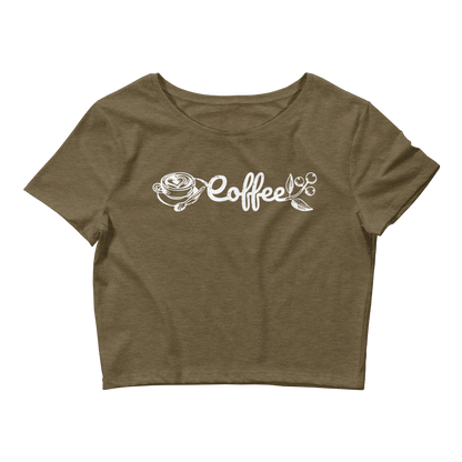 Retro Crop Top - Creative Coffee Typography Design Heather Olive