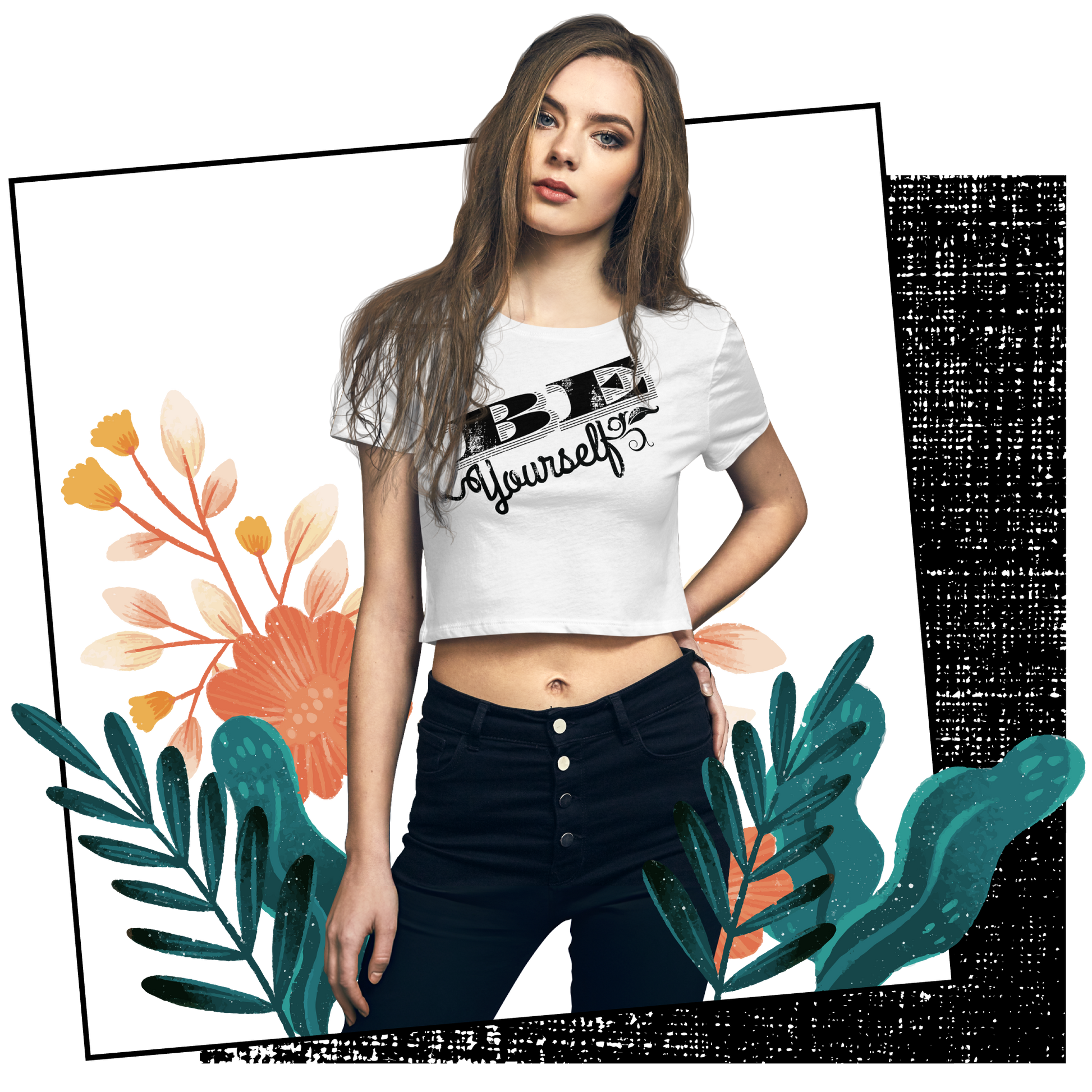 Retro Crop Top - Monochrome Be Yourself Typography Design Lifestyle 01