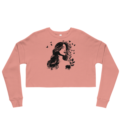 Retro Cropped Sweatshirt - Dreamy Girl in Monochrome Style Mauve