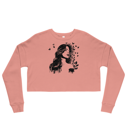 Retro Cropped Sweatshirt - Dreamy Girl in Monochrome Style Mauve