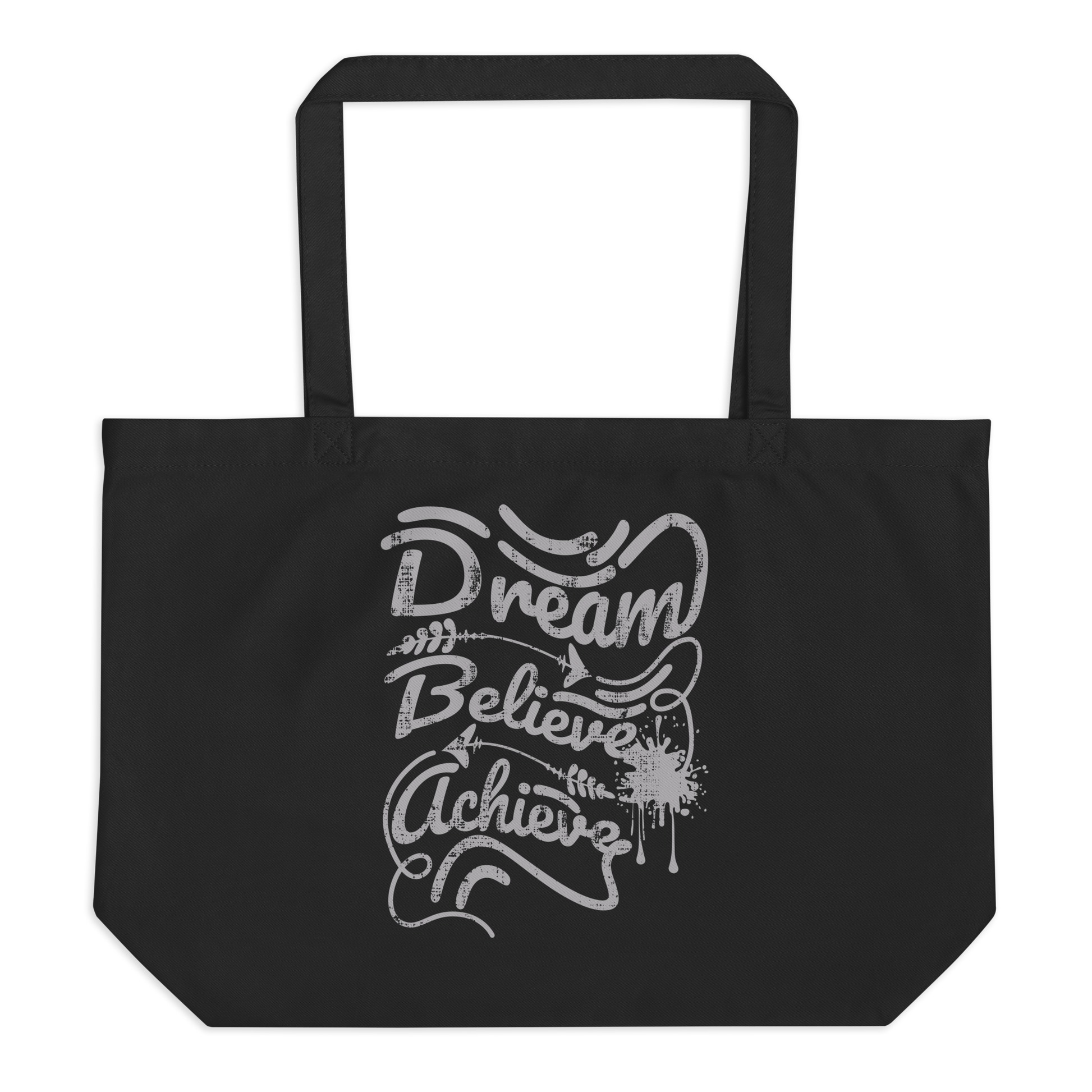 Retro Tote Bag - Dream Believe Achieve - Large Size Black