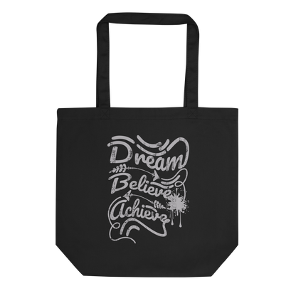 Retro Tote Bag - Dream Believe Achieve - Standard Size Black