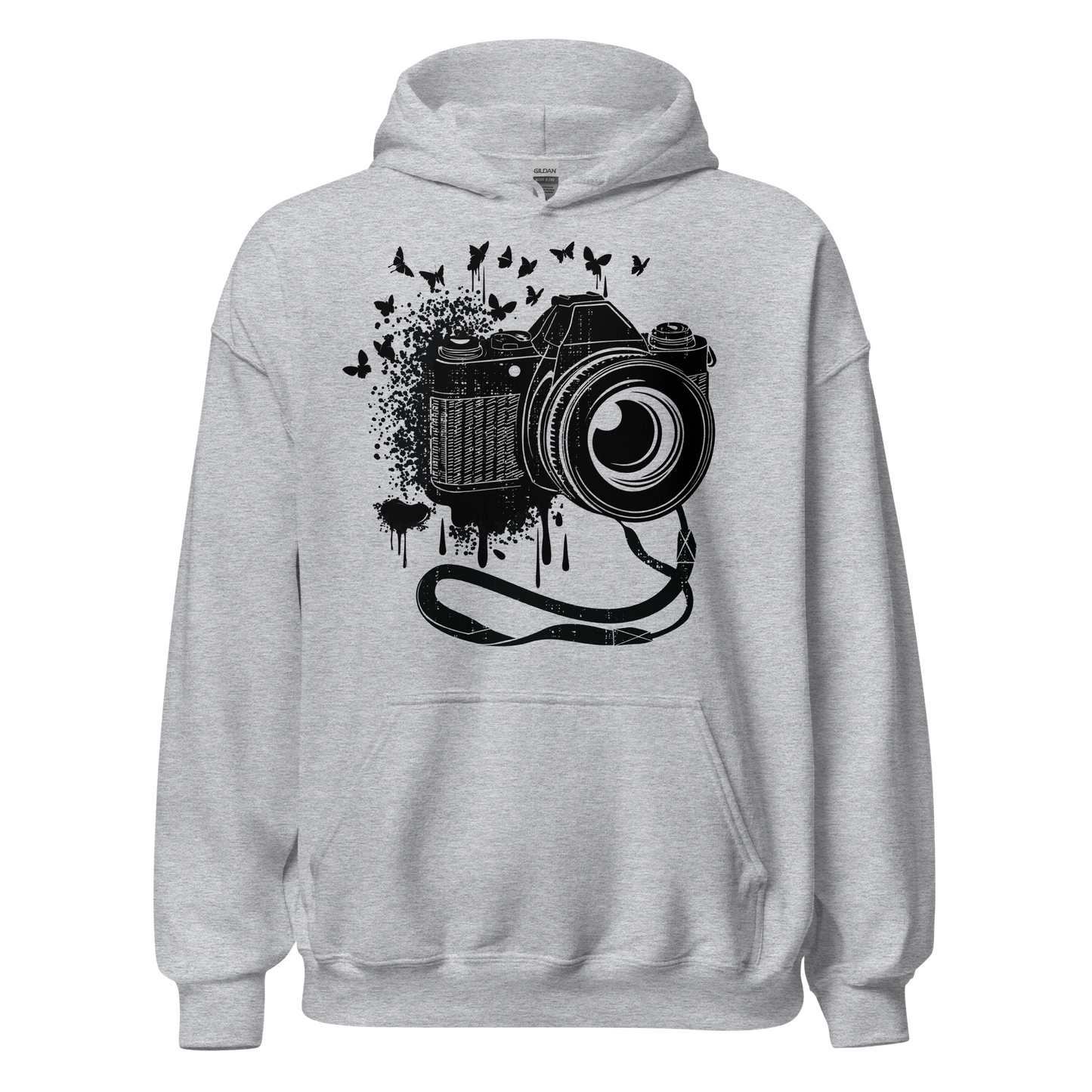 Retro Unisex Hoodie - Vintage Camera and Butterflies Ghost Front