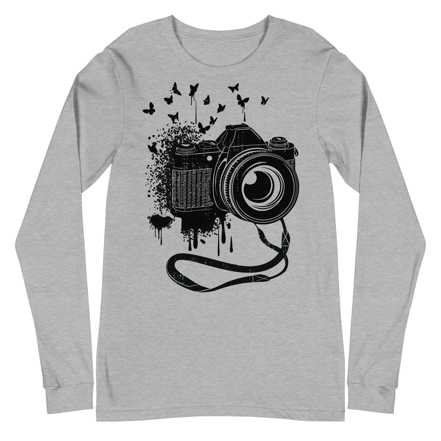 Retro Unisex Long Sleeve Tee - Camera and Butterflies Athletic Heather