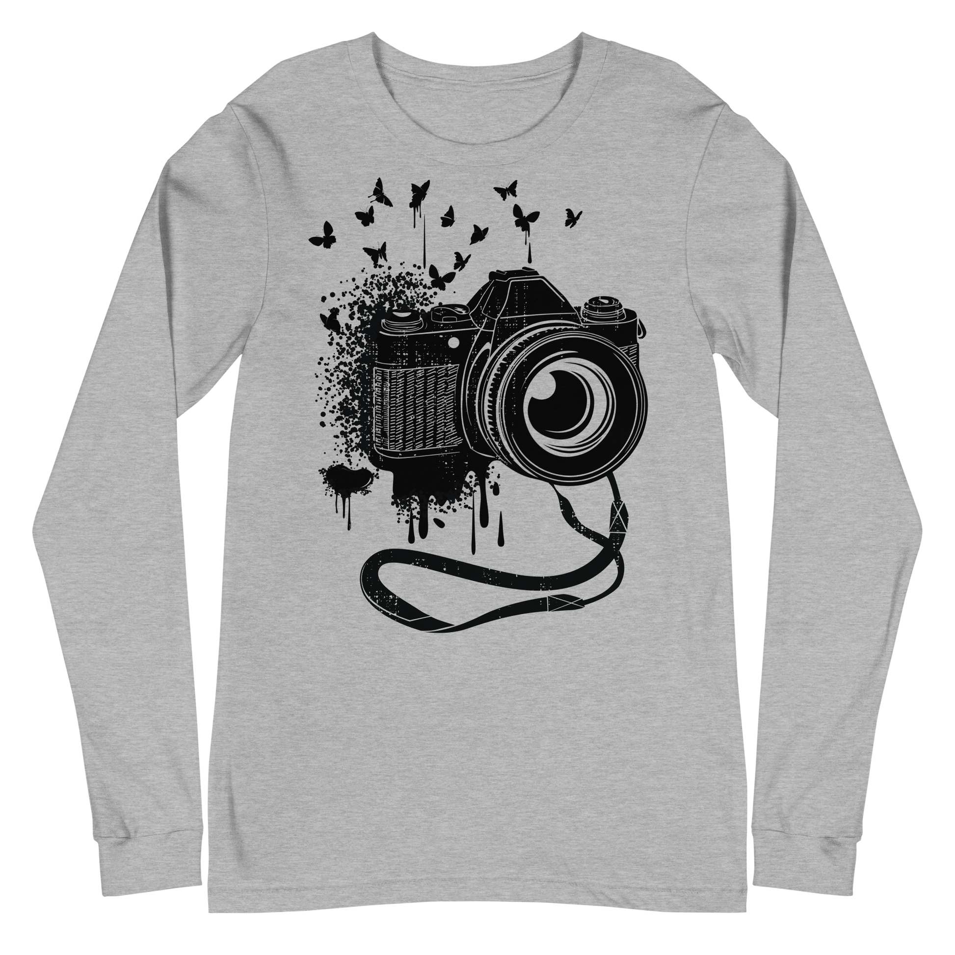 Retro Unisex Long Sleeve Tee - Camera and Butterflies Athletic Heather