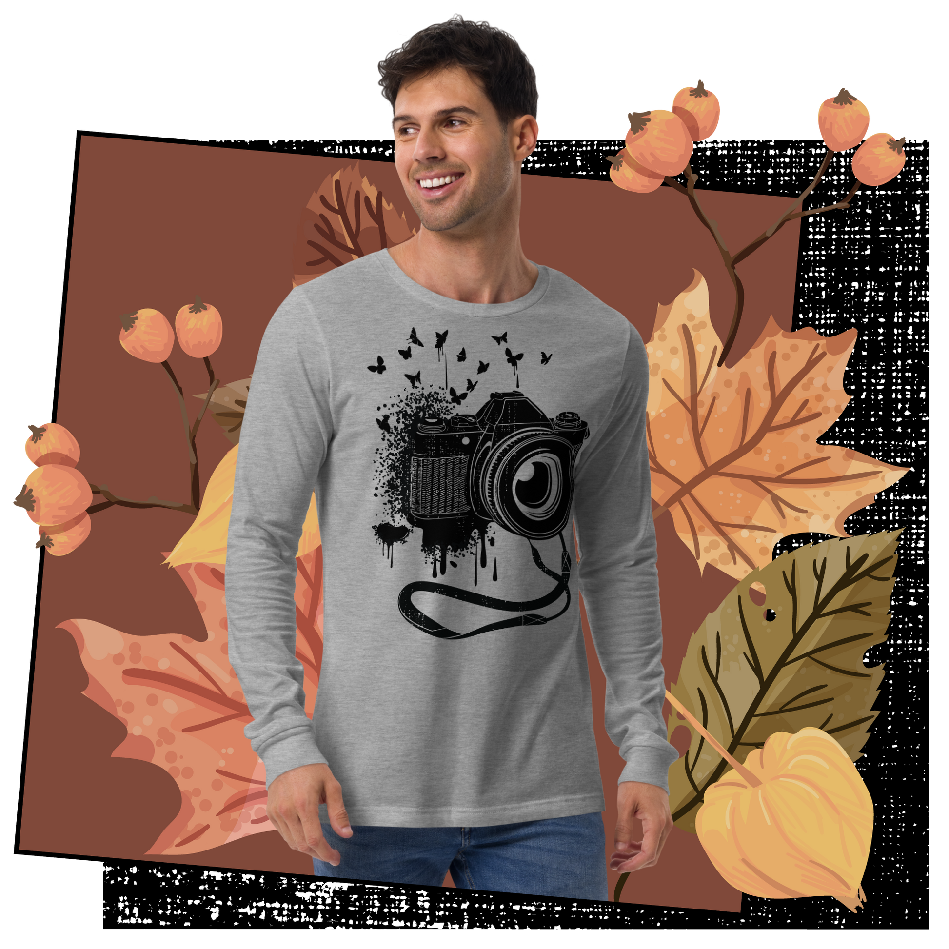 Retro Unisex Long Sleeve Tee - Camera and Butterflies Lifestyle 02