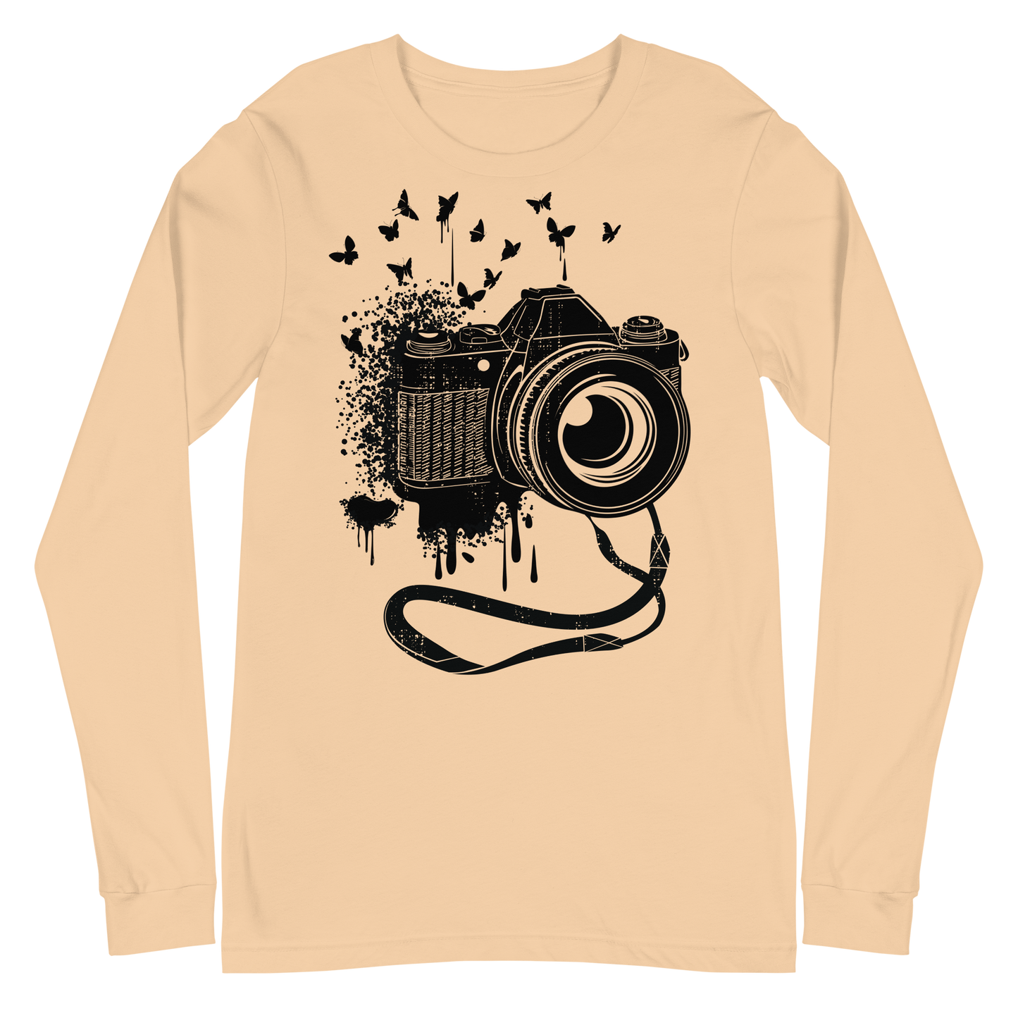 Retro Unisex Long Sleeve Tee - Camera and Butterflies Sand Dune