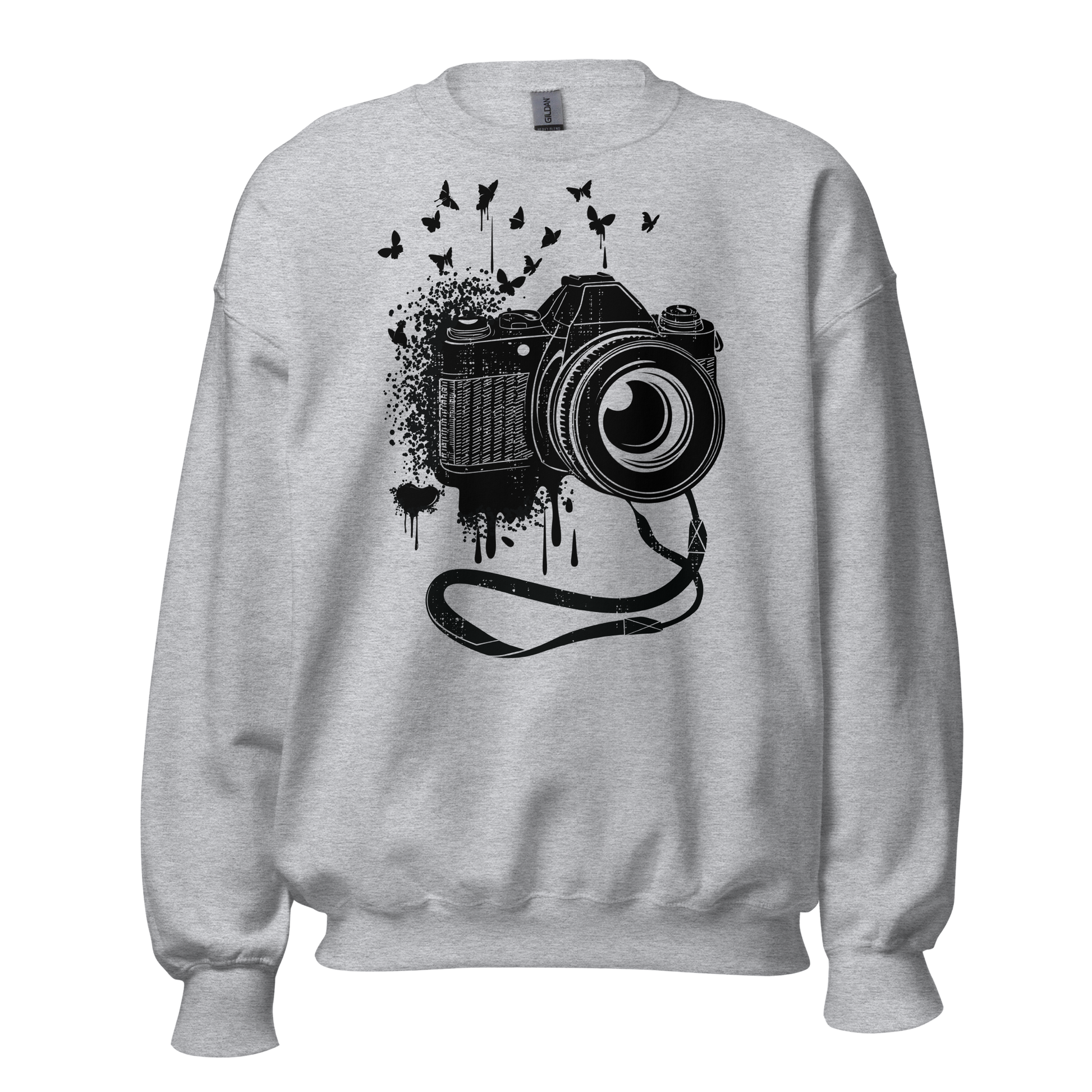 Retro Unisex Sweatshirt - Vintage Camera and Butterflies Ghost Front